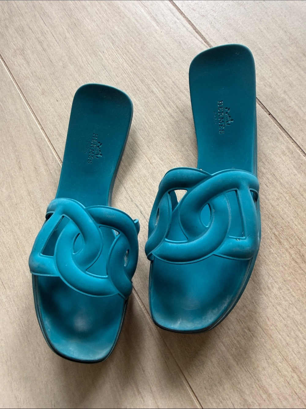 Hermes Teal Slide Sandals - Women's Teal Braided Oran-Style Slides